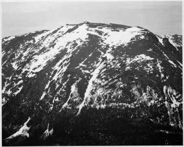 Full view of barren mountain side with snow, In Rocky Mountain National Park, Colorado, 1933 - 1942 - NARA - 519968