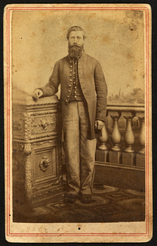 Full-length portrait of a soldier, identified in inscription as Pvt. C. Kelsey, Company C, 152nd New York Volunteers) - J.P. Ball, 30 W. 4th St LCCN2010647782