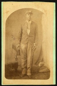 Full-length portrait of an African-American man, possibly a Buffalo soldier) - Mosser & Snell, Traveling Photographic Art Gallery, Cantonment, Ind. Terr LCCN2010647775