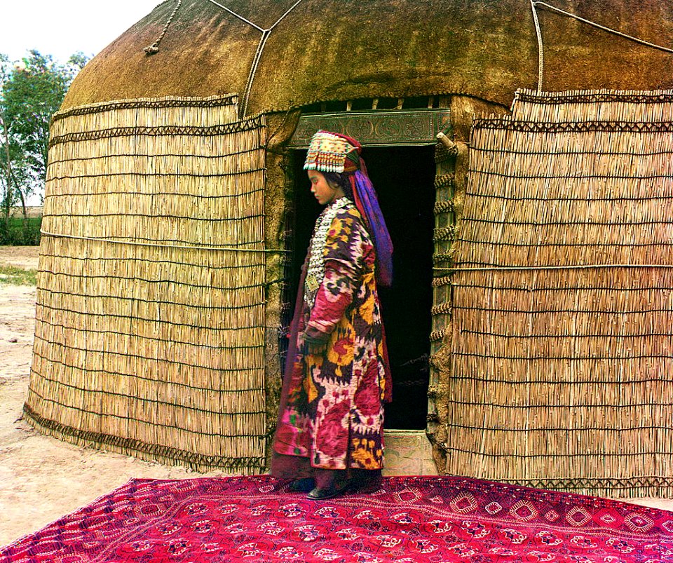 Full-length profile portrait of a woman, possibly Turkman or Kirgiz-04400-04412v photo