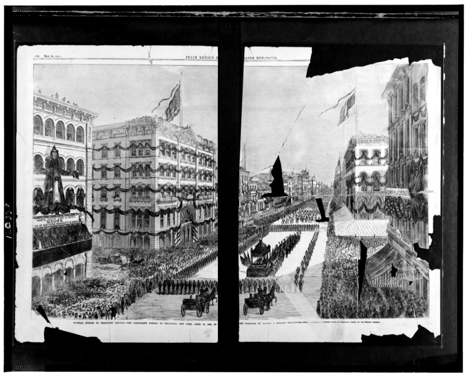 Funeral honors to President Lincoln - the catafalque passing up Broadway, New York, April 25, 1865, in the presence of nearly a million spectators - from a number of sketches taken at LCCN98507327