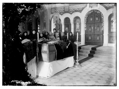 Funeral ceremony over the remains of Princess Elizabeth, sister of the Czarina & her maid, in the Russian Church of the Magdalene on the Mt. of Olives. Jan. 30th, 1921 LOC matpc.08315