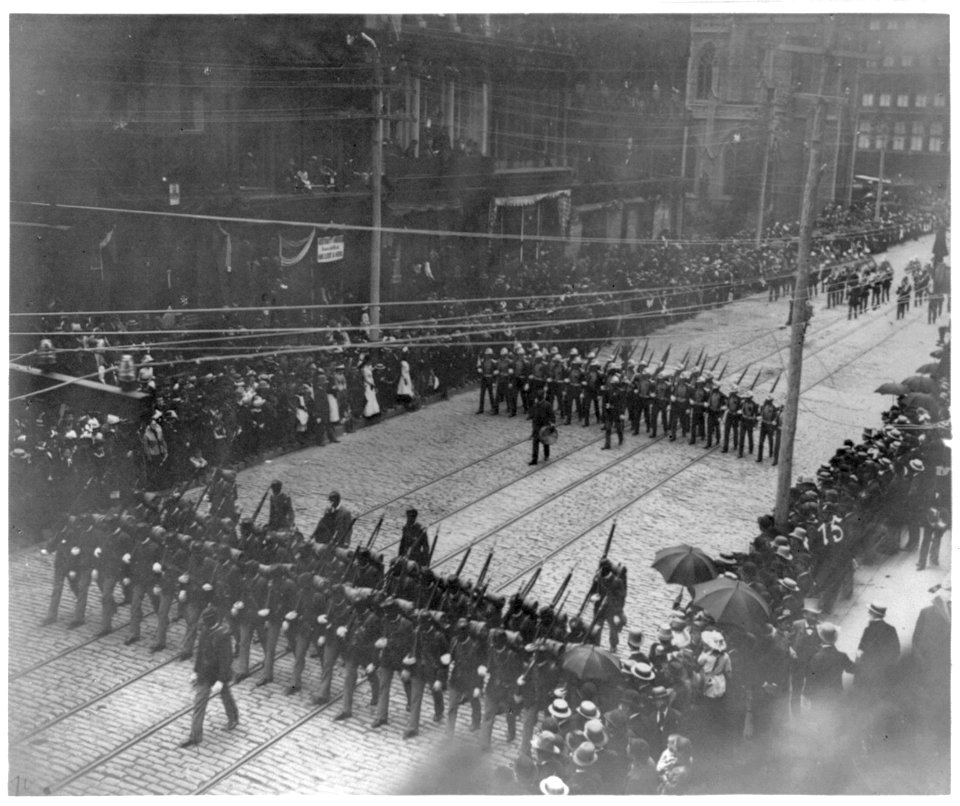 Funeral of Pres. Grant, New York City- 3 groups of men marching LCCN2003677340
