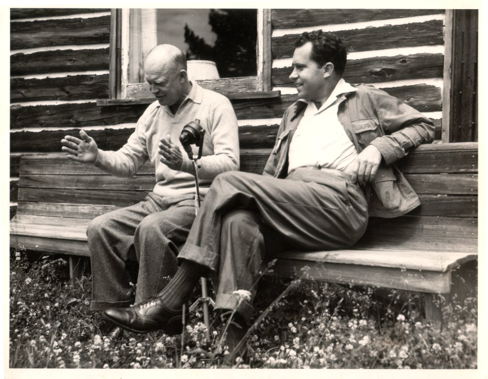 Future Presidents Dwight D. Eisenhower and Richard Nixon Enjoying a Chat in 1952