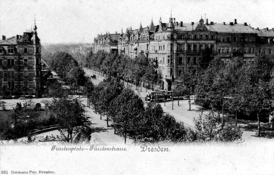 Fürstenplatz con Fürstenstraße y Nicolaistraße bella época Dresde