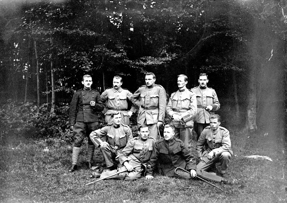 Gruppenbild von rekonvaleszenten Soldaten im Wald - CH-BAR - 3241432