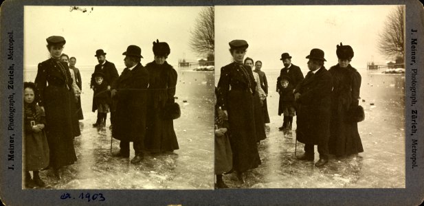 Gruppe auf zugefrorenem See - ETH BIB Ans 07246 (Johannes Meiner)