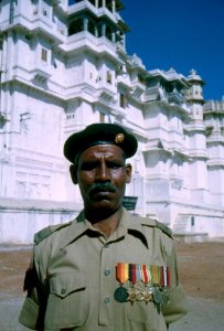 Guard at City Palace in Udaipur in 1962 photo