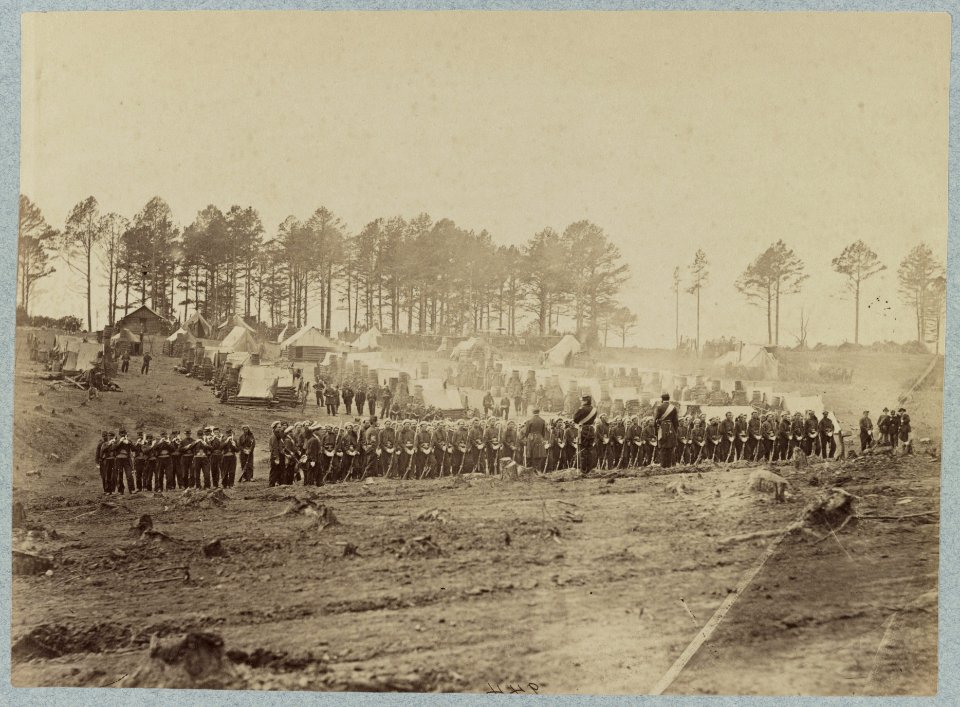 Guard mount in Camp of 114th Pennsylvania Inf'y, Brandy Station, Va., March (i.e. Feb.),1864 LCCN2012649004