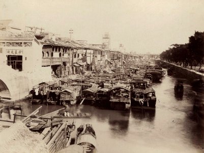 Guangzhou, Channel along Shameen by Lai Afong, c1880