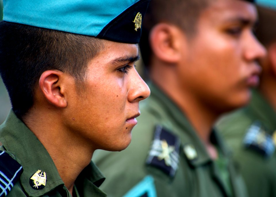 Guatemalan service members attend a closing ceremony at the Guatemalan Marine Brigade base in Puerto Barrios, Guatemala, Aug. 22, 2014, as part of Southern Partnership Station (SPS) 2014 140822-N-XQ474-125