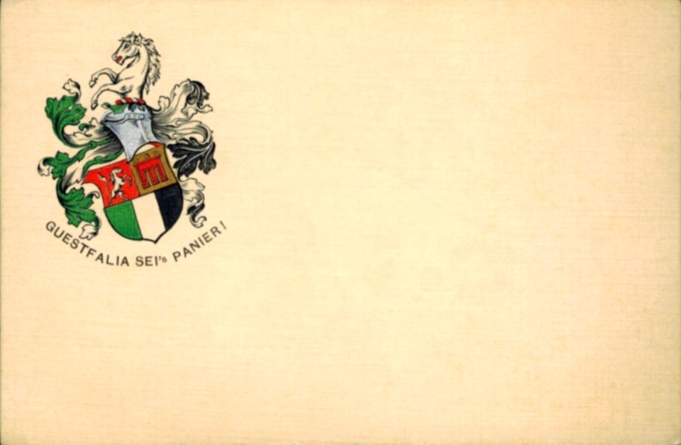 Guestfalia sei's Panier! Postkarte der Guestfalia mit Wappen