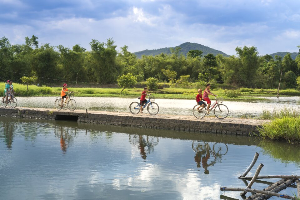 The son wooden bridge cycle photo