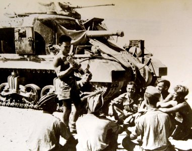 Gunner giving talk on .75mm gun in Egypt, North African Campaign, WWII (37054665946)