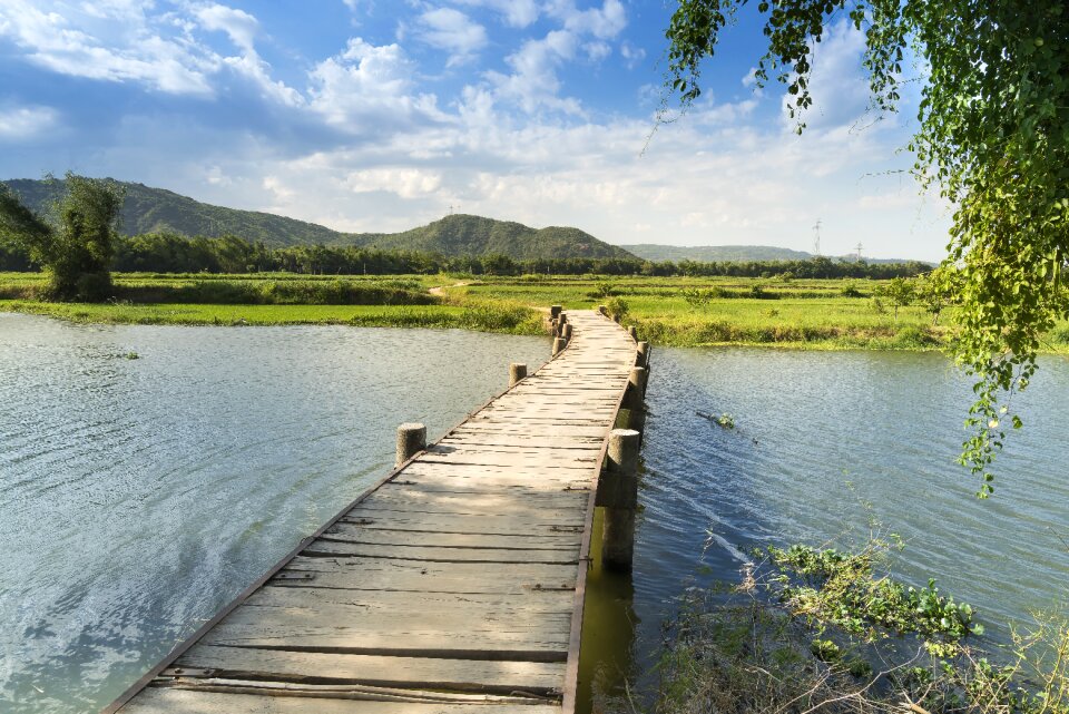 The son wooden bridge cycle photo