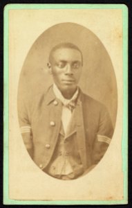 Half-length portrait of an African American man, possibly a Buffalo soldier) - Mosser & Snell, Traveling Photographic Art Gallery, Cantonment, Ind. Terr LCCN2010647773