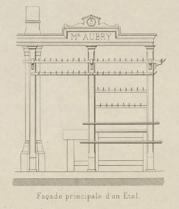 Halles centrales de Paris - aménagements du pavillon a la boucherie. Façade principale d'un etal - V. Baltard, archte ; E. Bertrand, gravr. LCCN2006686214