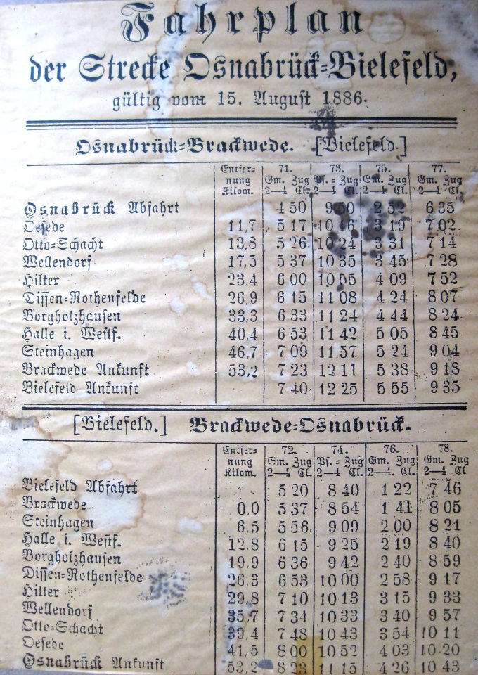 Haller Willem - Timetable 1886