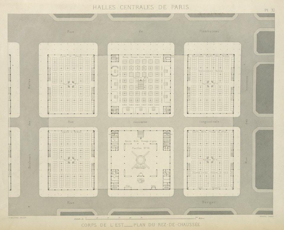 Halles centrales de Paris - corpes de l'est - plan du rez-de-chaussée