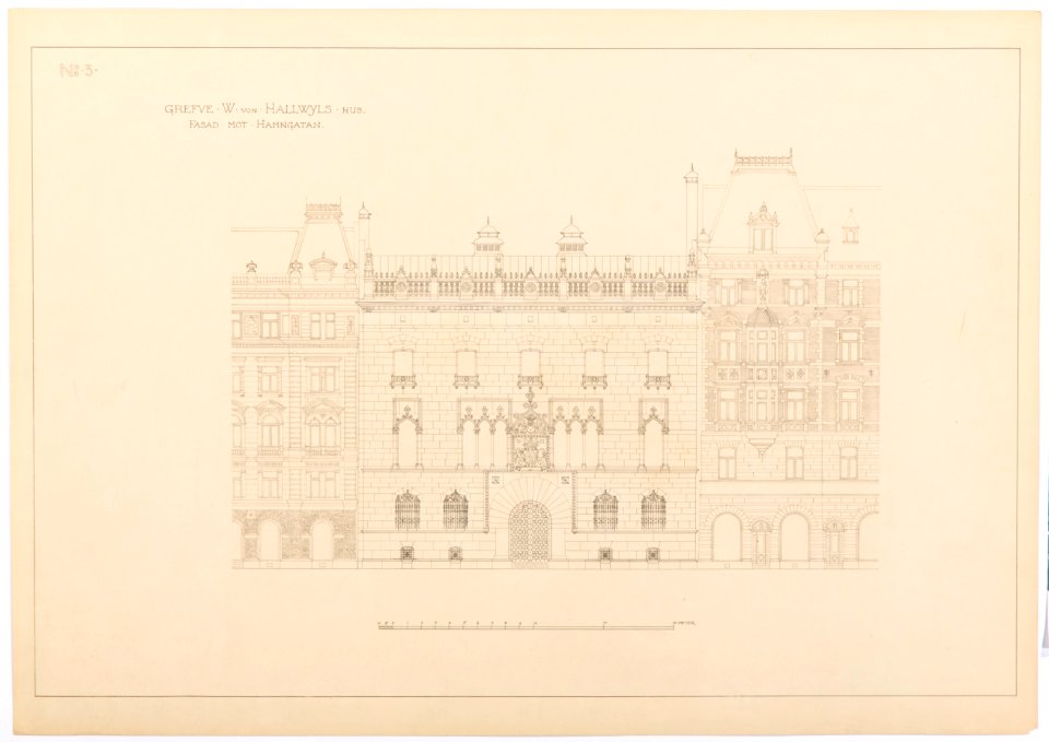 Hallwylska palatsets fasad mot Hamngatan, ritning 1897 - Hallwylska museet - 101110