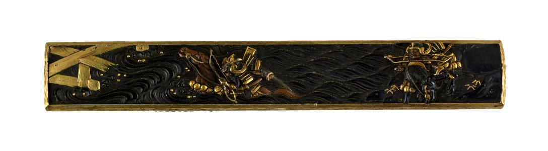 Hamano Noriyuki - Kozuka with Sasaki Takatsuna and Kajiwara Kagesue Crosssing the Uji River - Walters 51717