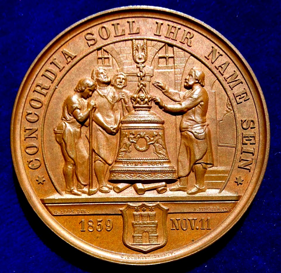 Hamburg, Bronze Medal 1859 Friedrich Schiller 100th Birthday. The Bell Song (reverse)