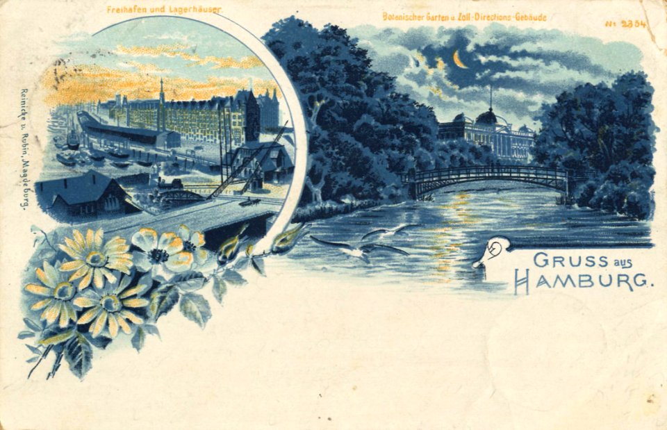 Hamburg, Hamburg - Freihafen und Lagerhäuser; Botanischer Garten und Zoll-Direktionsgebäude (Zeno Ansichtskarten)