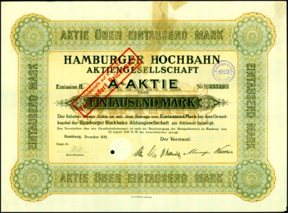 Hamburger Hochbahn 1919 1000 Mk photo