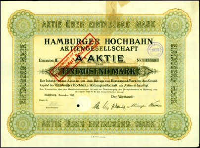 Hamburger Hochbahn 1919 1000 Mk