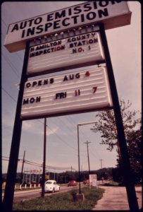 Hamilton County Auto Emission Inspection Station Sign in the Village of Newtown, Ohio...08-1975 (4266515450)