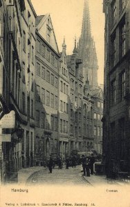 Hamburg, Hamburg - Straßenansicht mit Kirchturm (Zeno Ansichtskarten)