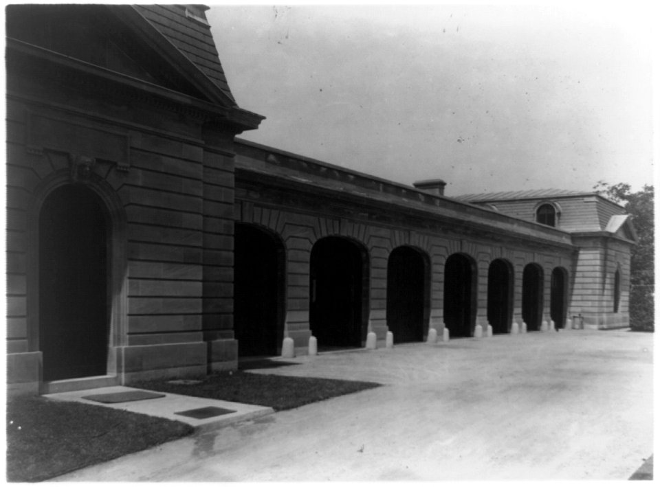 Hamilton Rice Home in Newport, Rhode Island, exterior view of garage doors LCCN92519538