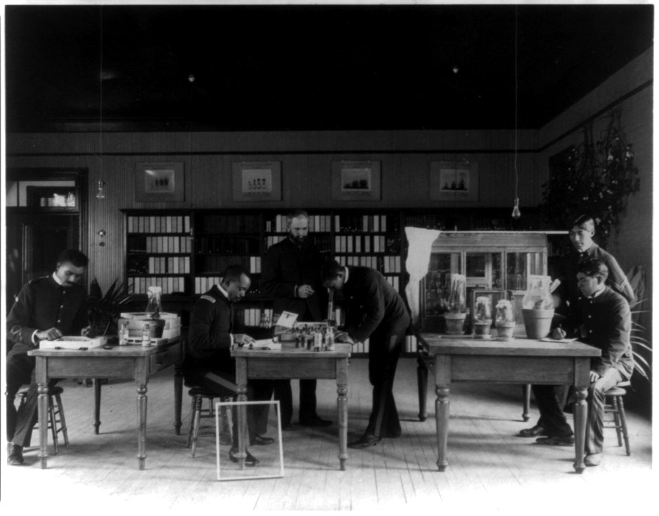 Hampton Institute, Hampton, Va. - teacher and five students studying insects in the laboratory LCCN2001703885