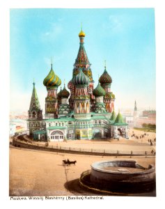 Handkolorerat foto på Vasilijkatedralen i Moskva - Hallwylska museet - 104554