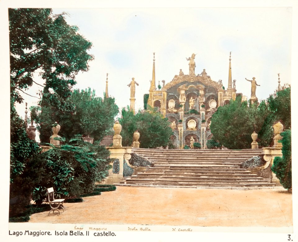 Handkolorerat foto på Teatro Massimo, Isola Bella Lago Maggiore - Hallwylska museet - 107323