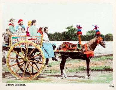 Handkolorerat fotografi på siciliansk vagn - Hallwylska museet - 104084