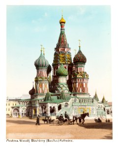 Handkolorerat foto på Vasilijkatedralen i Moskva - Hallwylska museet - 104553