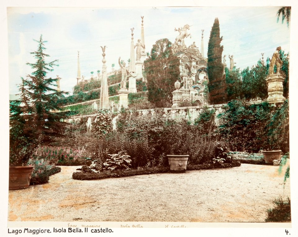 Handkolorerat foto på trädgården på Isola Bella, Lago Maggiore - Hallwylska museet - 107324
