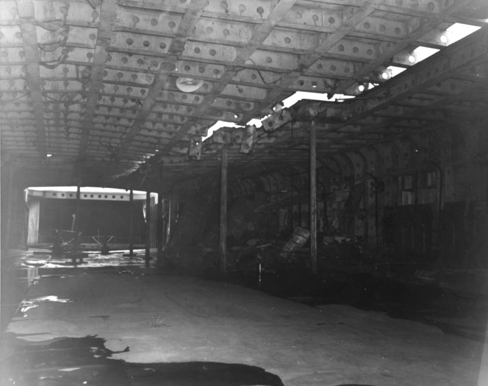 Hangar deck of the Japanese aircraft carrier Ryūhō at Kure, Japan, on 9 October 1945 (80-G-351364)