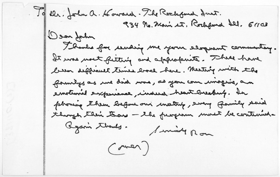 Handwritten Draft of Letter from Ronald Reagan to Dr. John A. Howard, Regarding the Space Shuttle Challenger Accident - NARA - 198444
