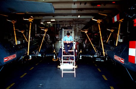 Hangar of frigate Karlsruhe (F212) with Sea Lynx 1990