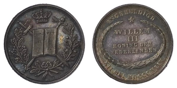 Inhuldiging van Koning Willem III, strooipenning, objectnr PA 2341
