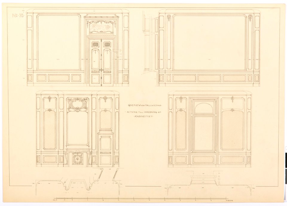 Inrednignsritning kabinettets väggar, Hallwylska palatset - Hallwylska museet - 102139