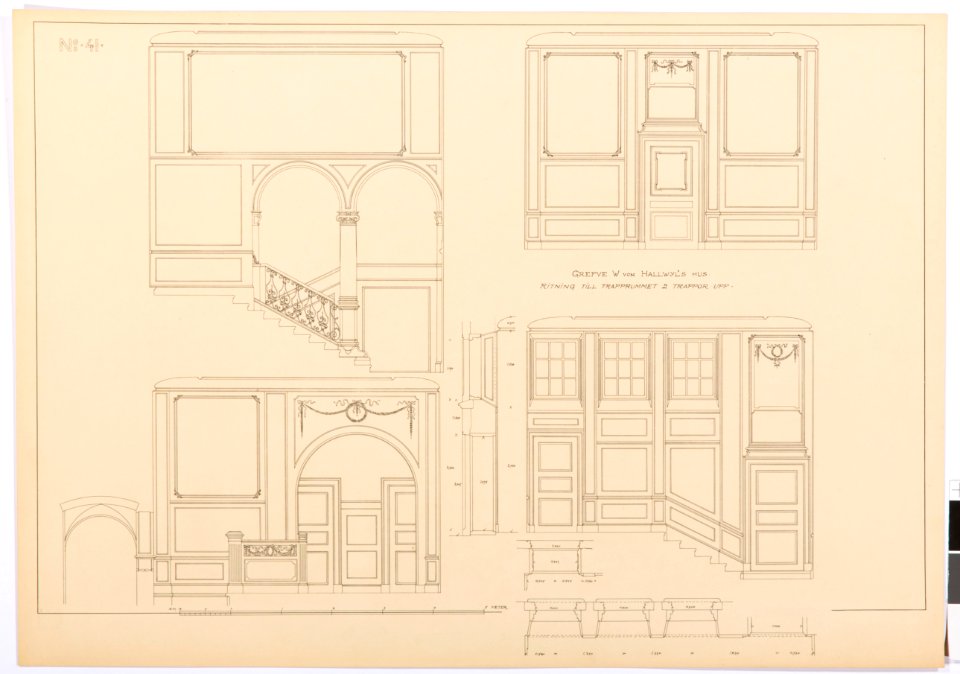 Inredningsritning trapprum andra våningen, Hallwylska palatset - Hallwylska museet - 102145