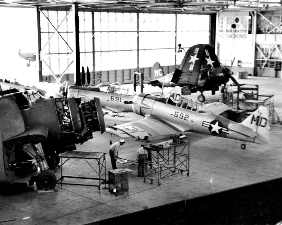 Inside of hangar at NAAS Cabaniss Field (Texas) in 1949