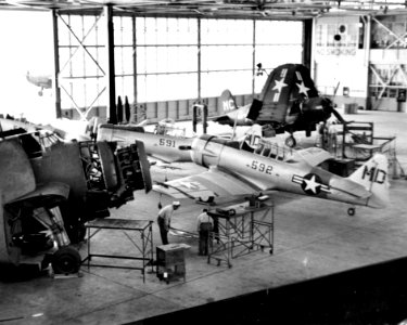 Inside of hangar at NAAS Cabaniss Field (Texas) in 1949