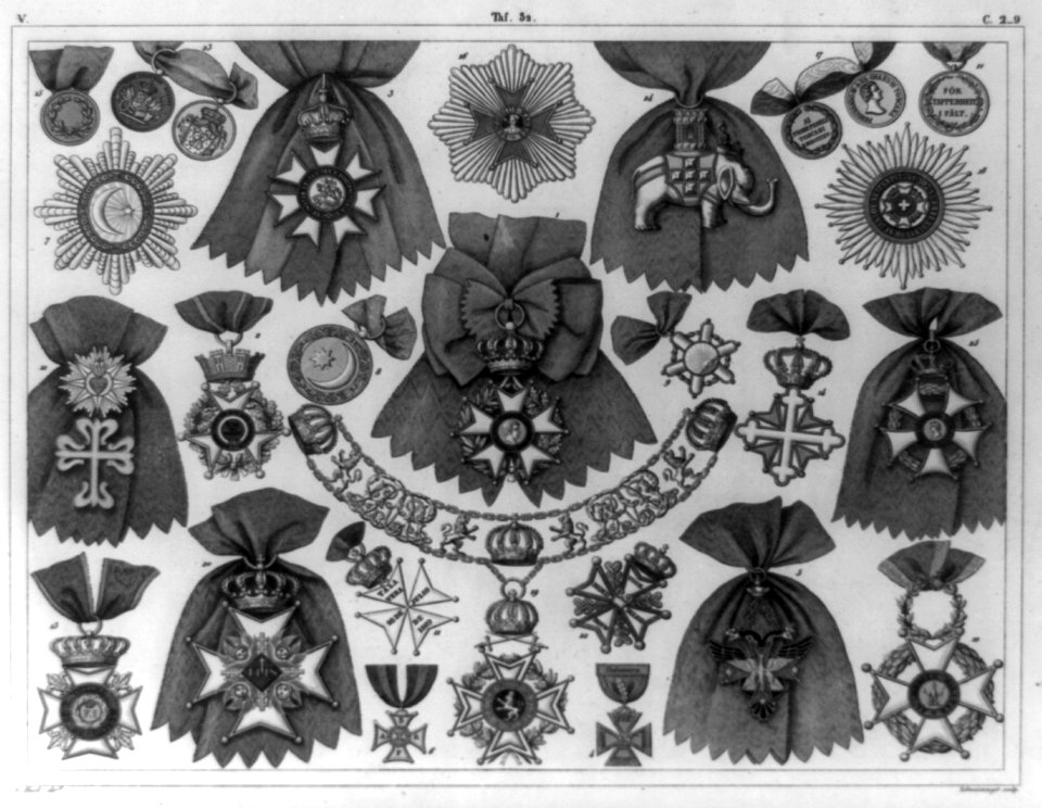 Insignia for various orders of France, Great Britain, Denmark, Greece, Spain, Ottoman Empire, etc., including medals and badges) - G. Heck, dirt. ; Schweissinger, sculp LCCN90707127