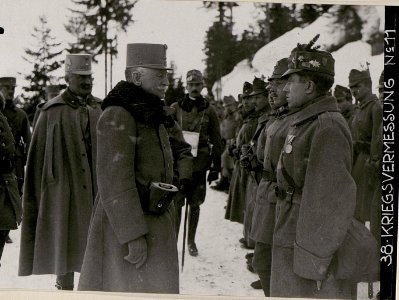 Inspektion des Infanterie-Regiments Nr.14 durch Exzellenz Conrad von Hötzendorf bei Feldpost 403 (BildID 15737608)