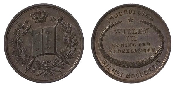 Inhuldiging van Koning Willem III, strooipenning, objectnr PA 2342