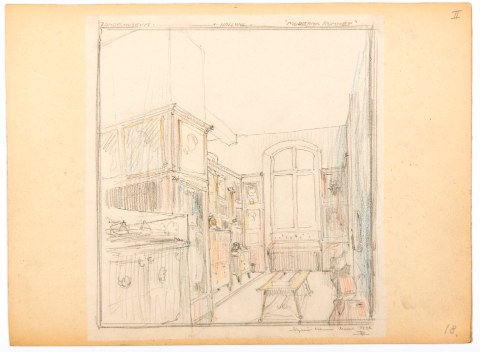 Inredningsritning på Landesmuseum Zürich, 1922 - Hallwylska museet - 102172